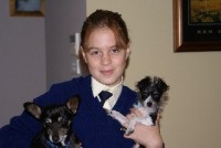 My daughter holding Badger and our new chihuahua/ mini-schnauzer